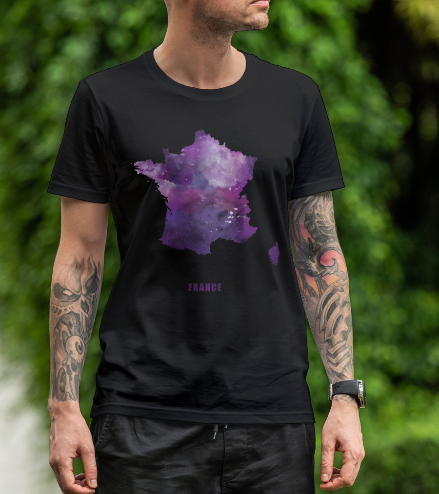 France Purple Watercolor Map T-Shirt