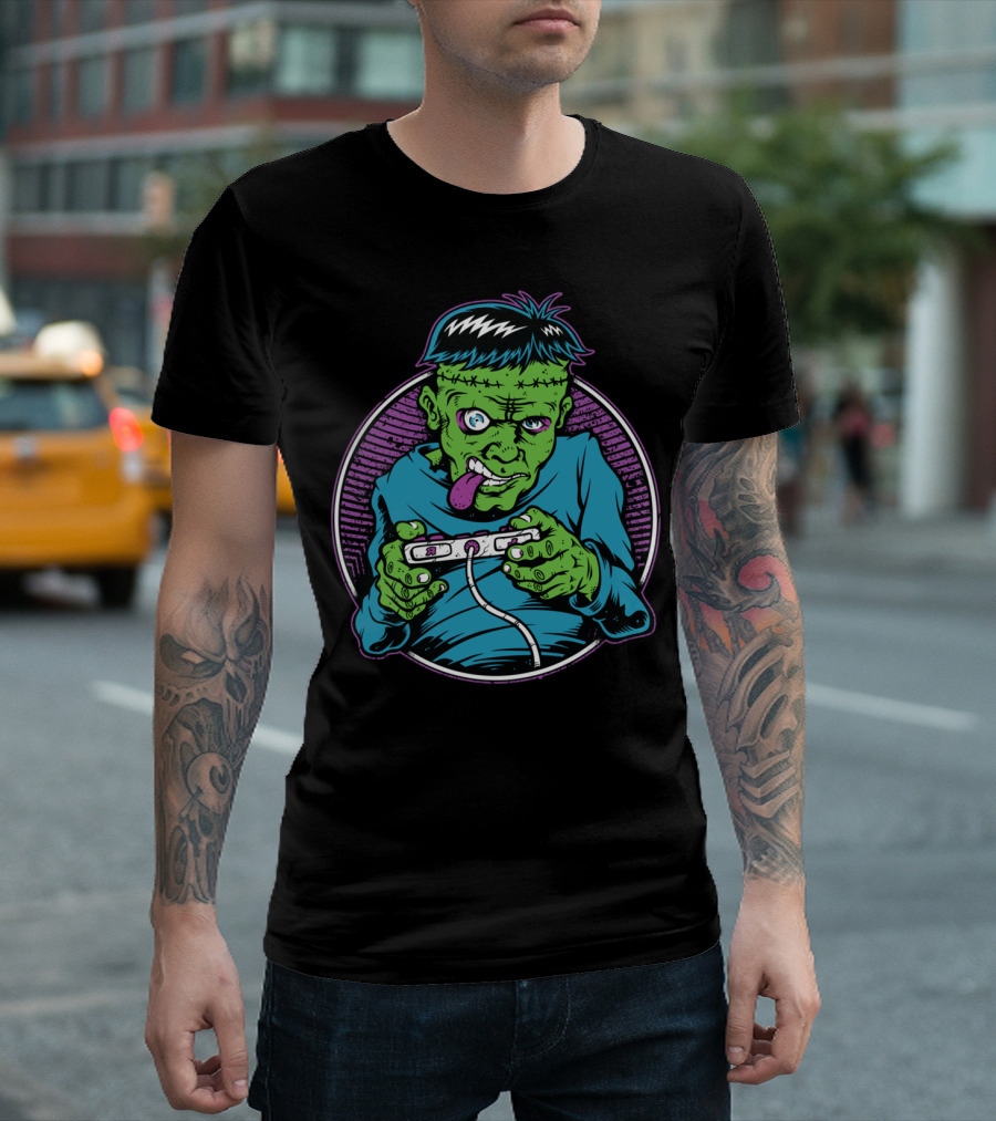 Franken Gamer Monster Playing Video Games with Controller T-Shirt