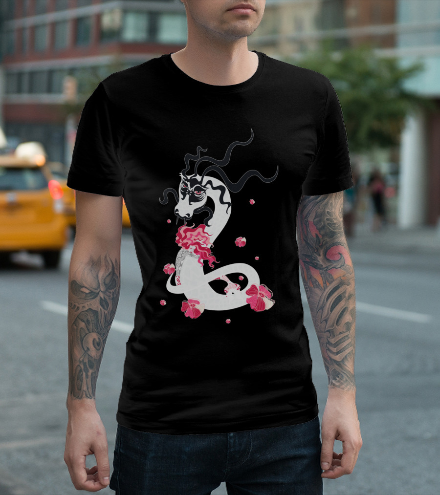 Eternal T White Dragon with Red Floral Accents T-Shirt