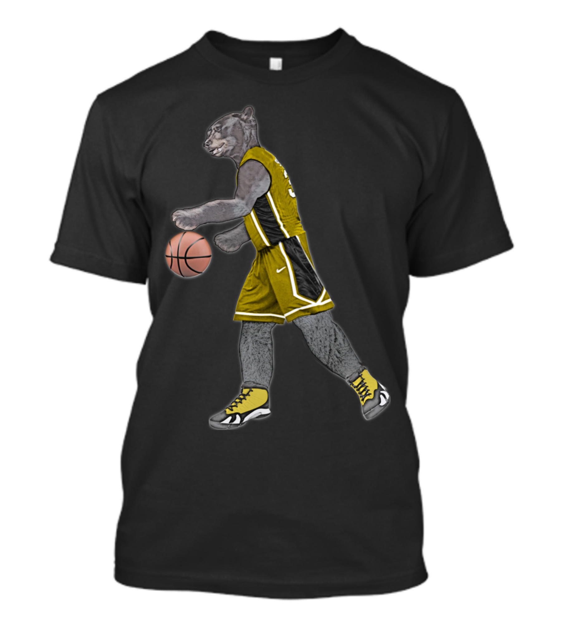 Basketball Bear Dribbling In Yellow Jersey T-Shirt