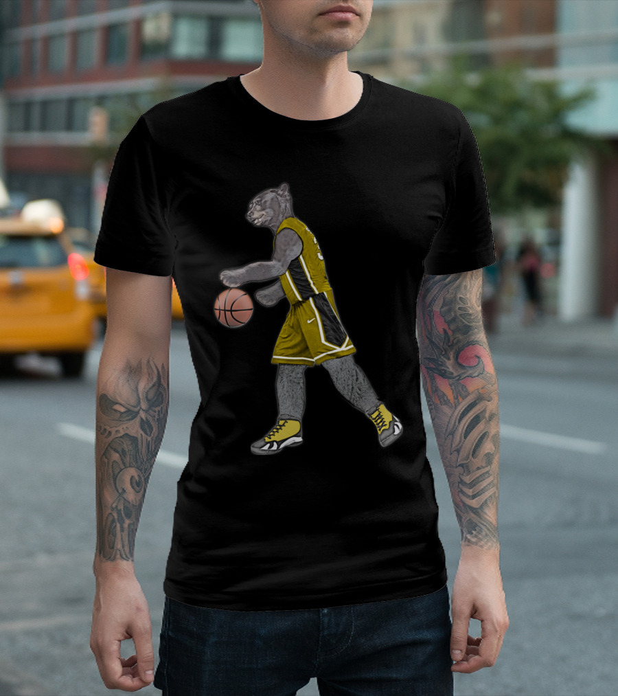 Basketball Bear Dribbling In Yellow Jersey T-Shirt