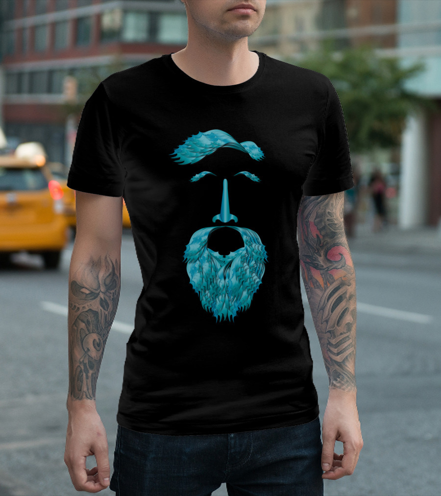 Hipster Waterboy Aqua Beard Face with Artistic Waves and Hair T-Shirt