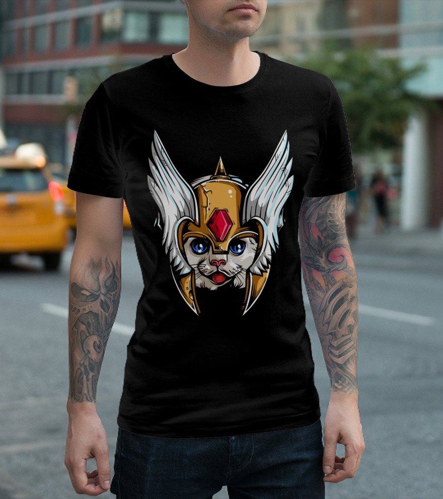 Cute Winged Helmet Warrior Cat T-Shirt