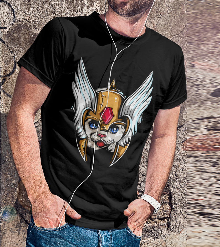 Cute Winged Helmet Warrior Cat T-Shirt