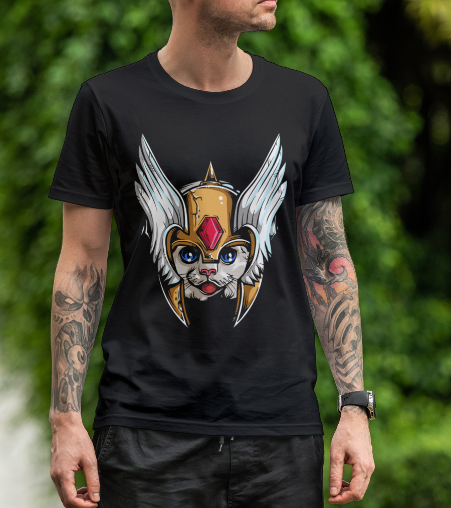 Cute Winged Helmet Warrior Cat T-Shirt