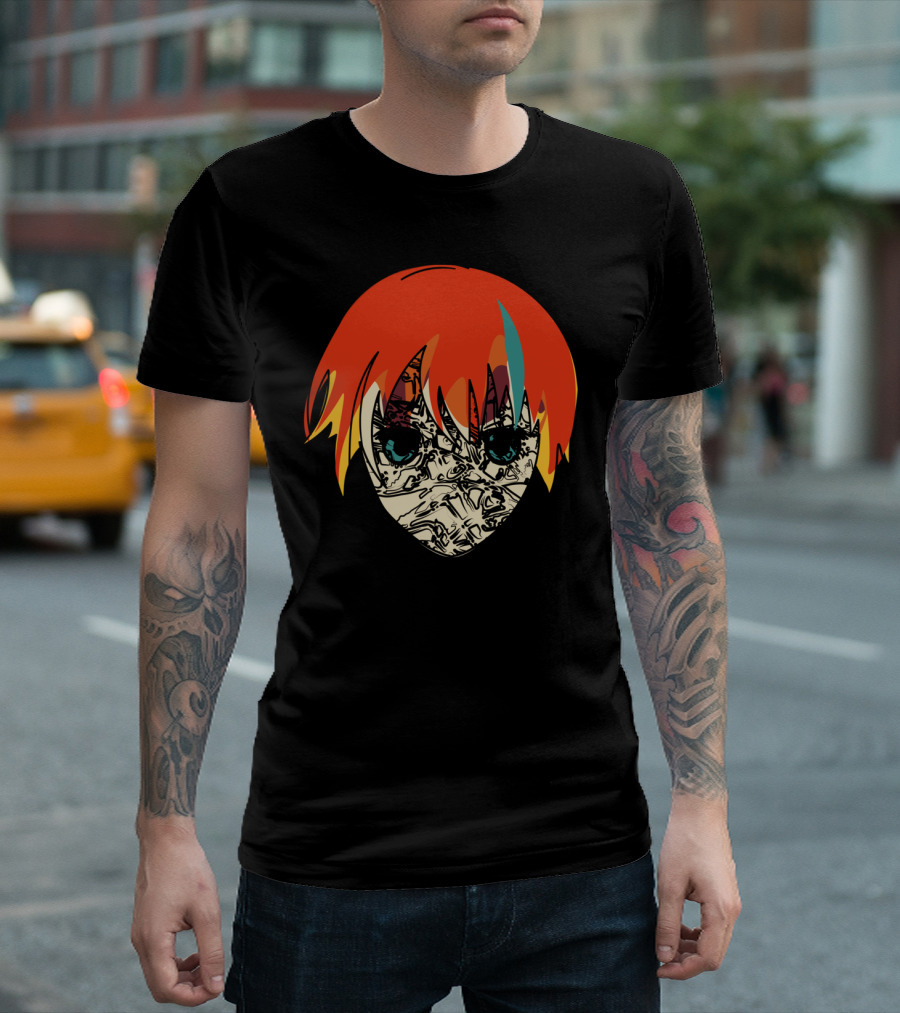 Cyber Manga Character with Red Hair and Intricate Facial T-Shirt