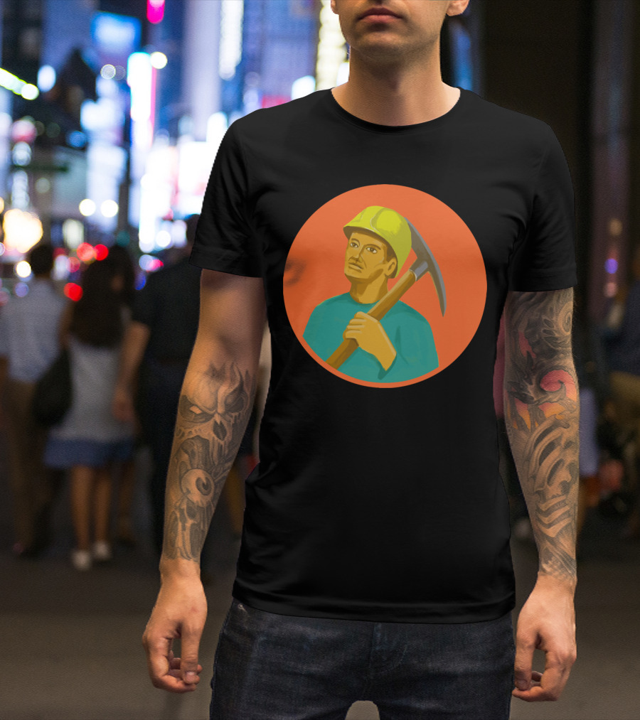 Coal Miner Pick Axe Circle Portrait Watercolor T T-Shirt