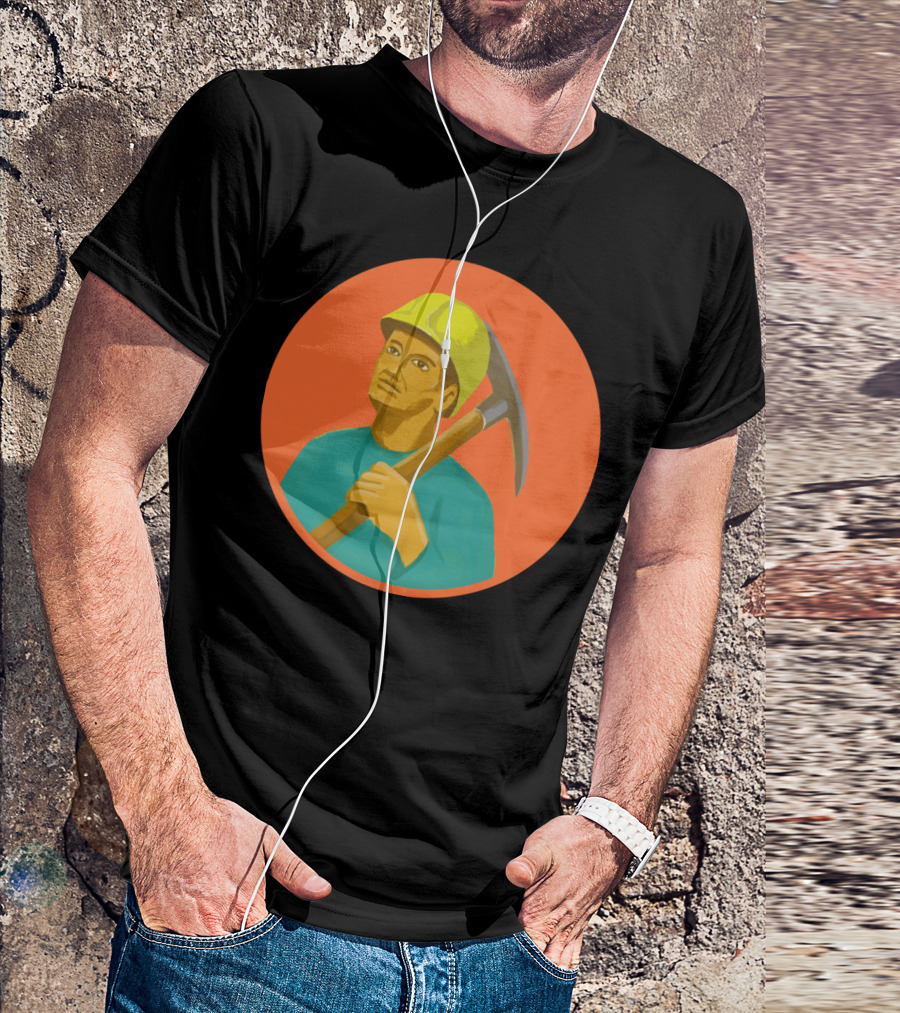 Coal Miner Pick Axe Circle Portrait Watercolor T T-Shirt