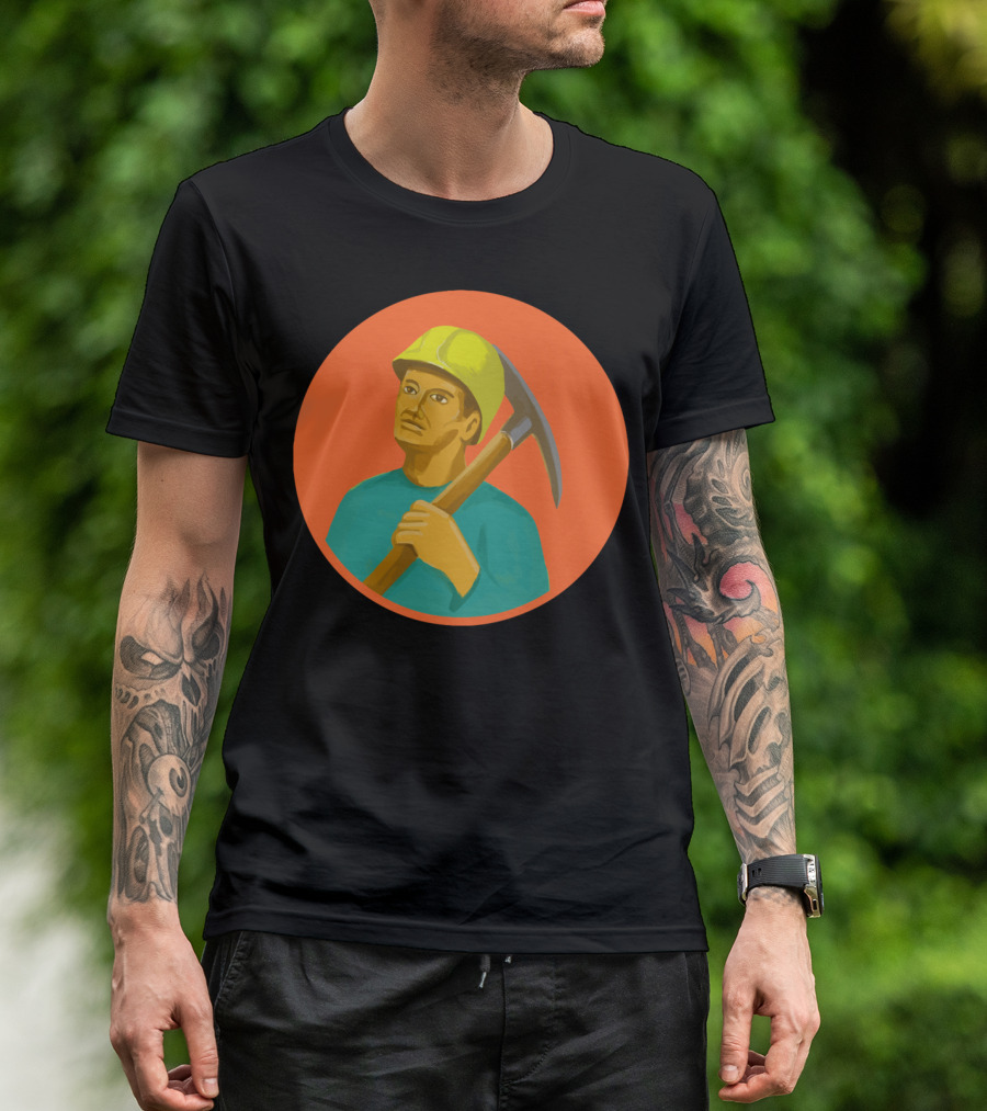 Coal Miner Pick Axe Circle Portrait Watercolor T T-Shirt
