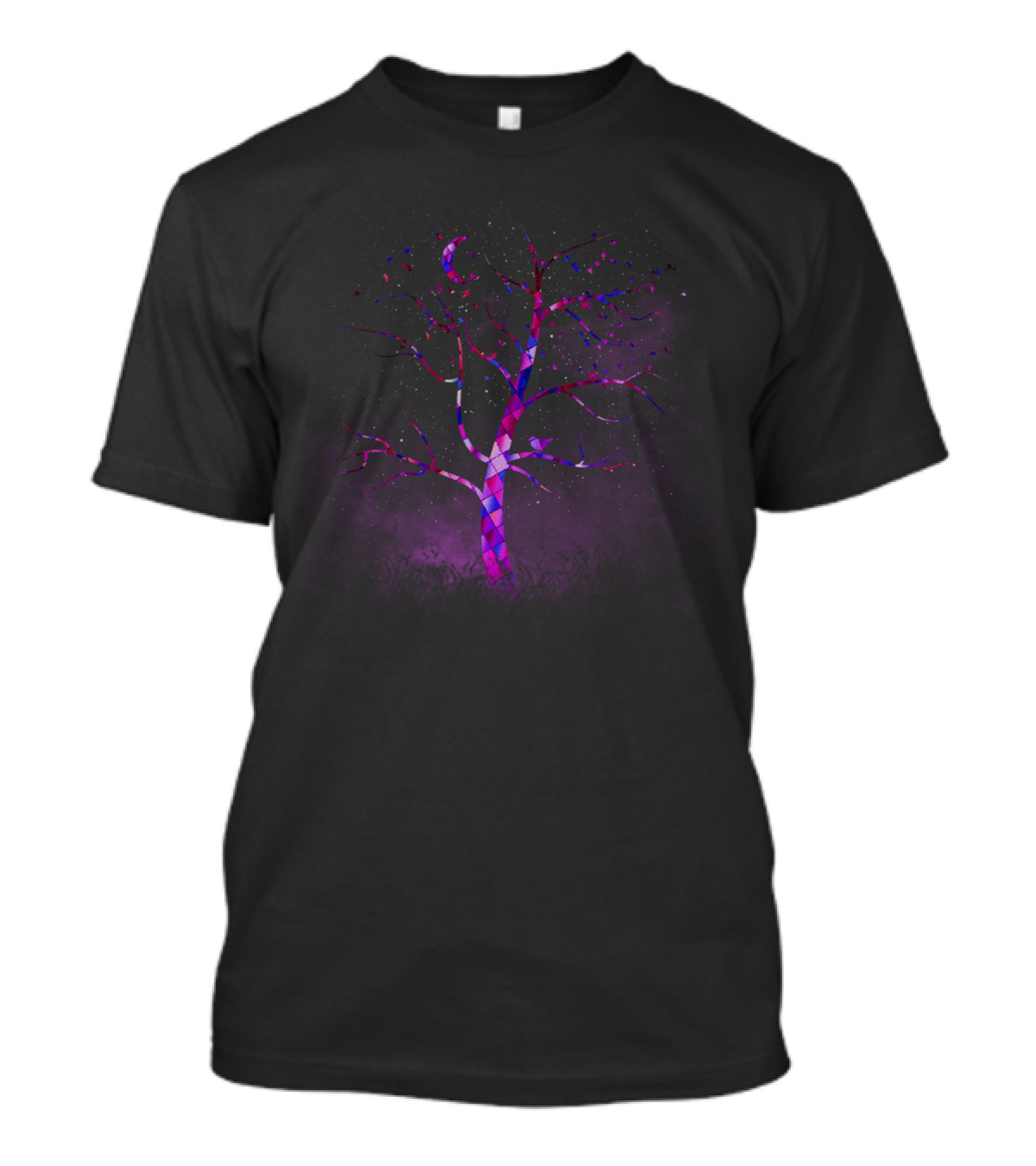 Patchwork Tree Under Night Sky T-Shirt