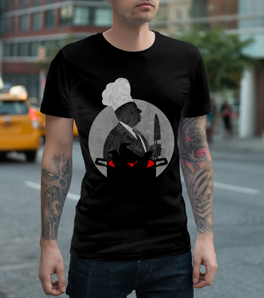 Hitchcook Chef Silhouette With Knife And Cooking Pot T-Shirt