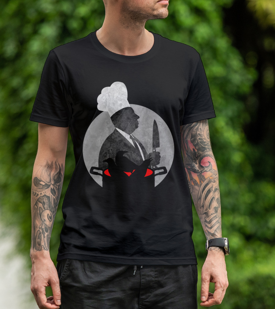Hitchcook Chef Silhouette With Knife And Cooking Pot T-Shirt