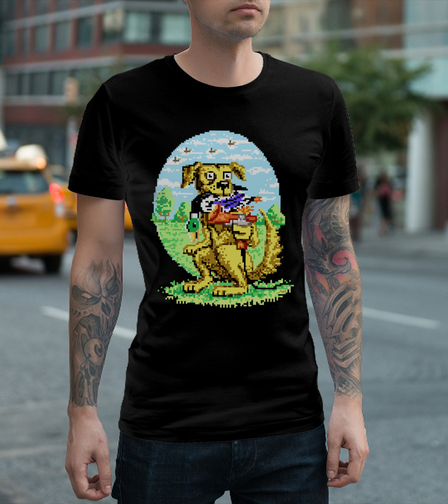 Dog 8 Bit Duck Hunt Iconic Video Game Scene T-Shirt