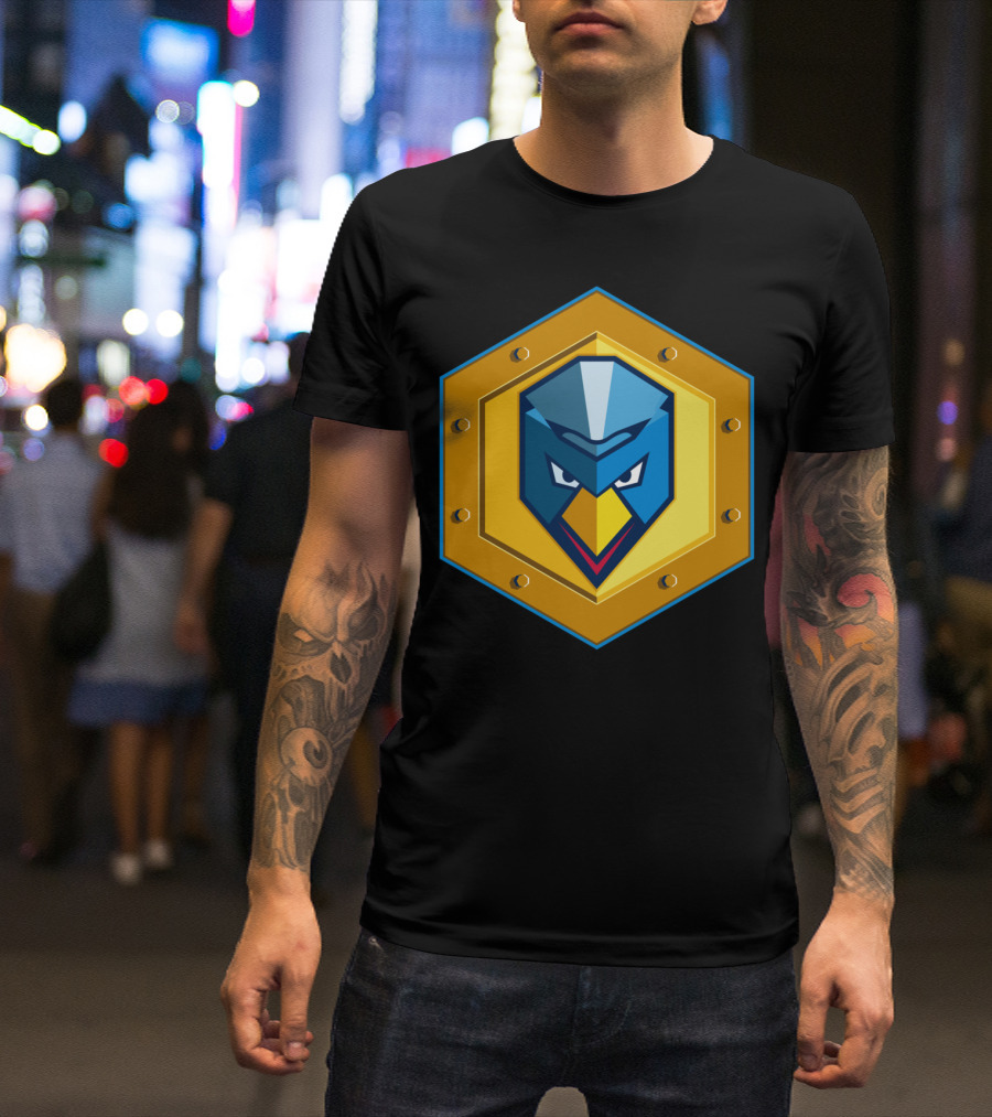 Cyber Punk Chicken Hexagon Emblem Face T-Shirt