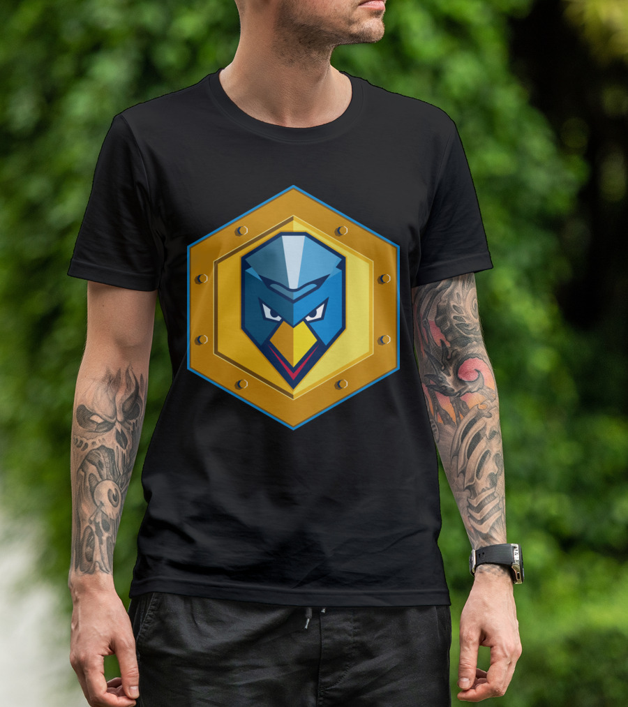 Cyber Punk Chicken Hexagon Emblem Face T-Shirt