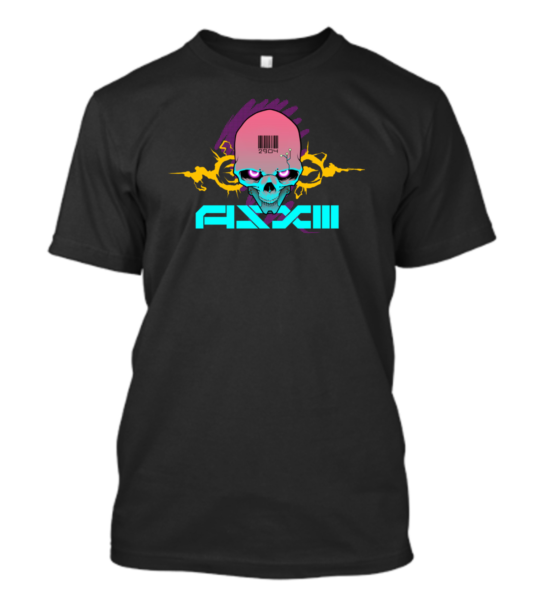 Cyber Skull Barcode AXXIII Electric Purple Yellow══╗ T-Shirt