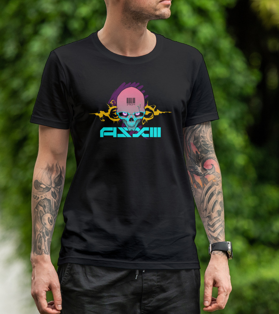 Cyber Skull Barcode AXXIII Electric Purple Yellow══╗ T-Shirt