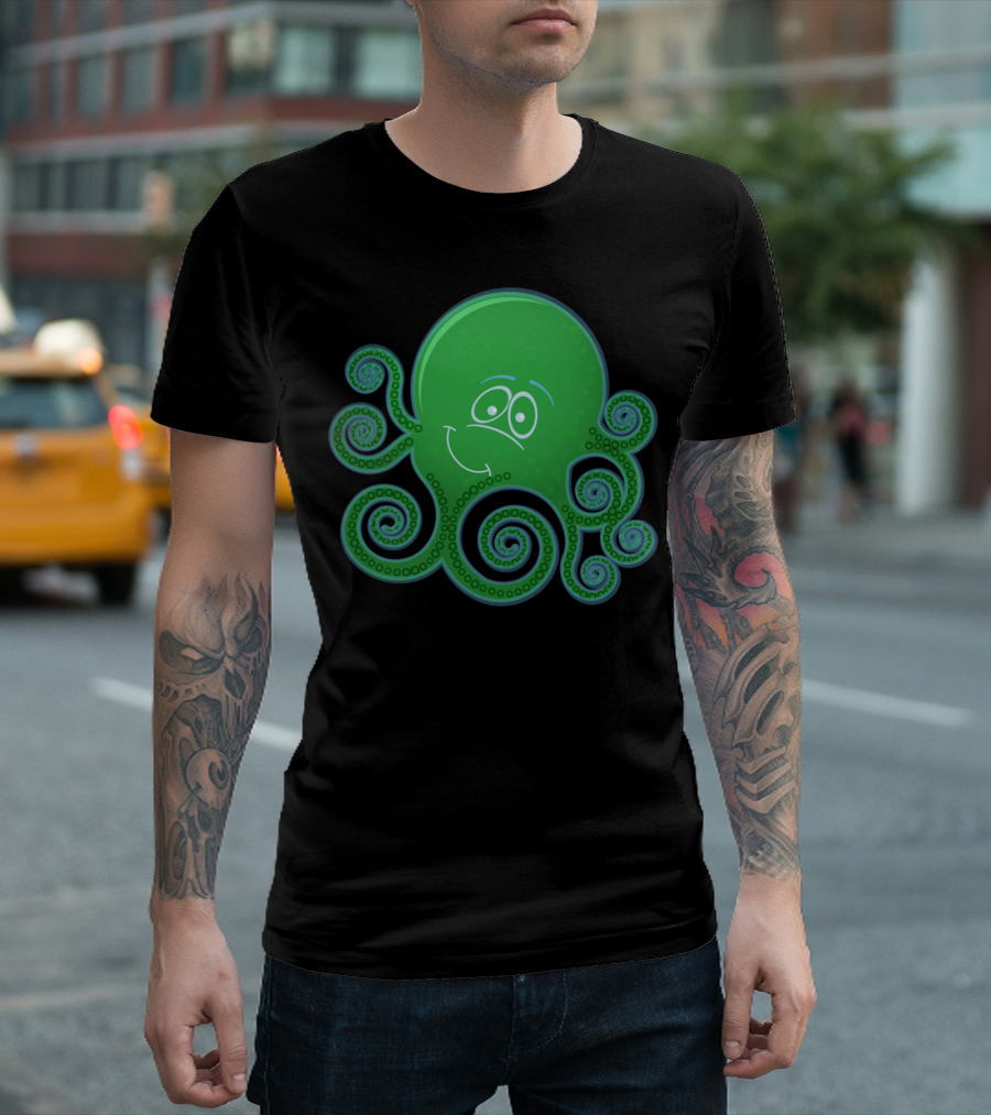 Octobaby Happy Green Octopus With Swirling Tentacles T-Shirt