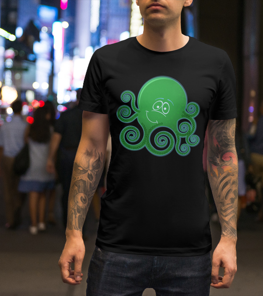 Octobaby Happy Green Octopus With Swirling Tentacles T-Shirt