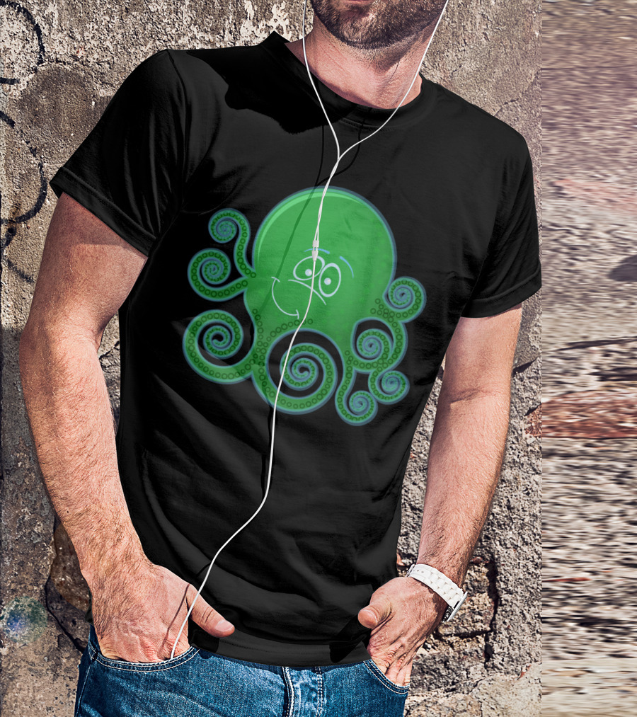 Octobaby Happy Green Octopus With Swirling Tentacles T-Shirt