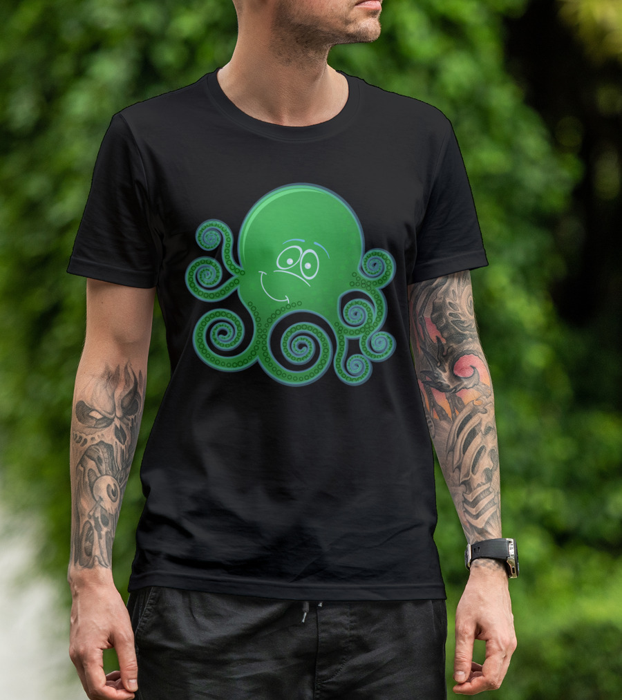 Octobaby Happy Green Octopus With Swirling Tentacles T-Shirt
