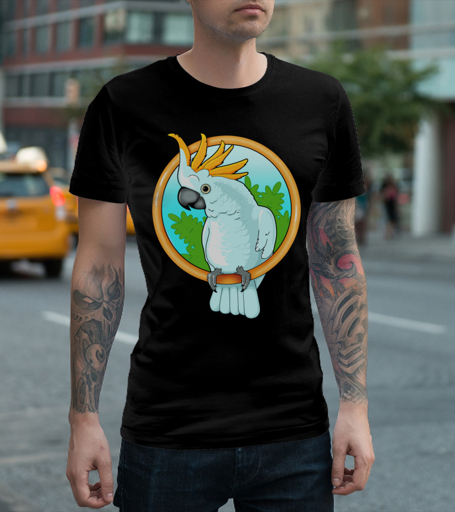 Cockatoo With Yellow Crested Perch Tropical Background T-Shirt