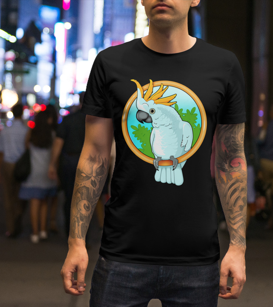 Cockatoo With Yellow Crested Perch Tropical Background T-Shirt