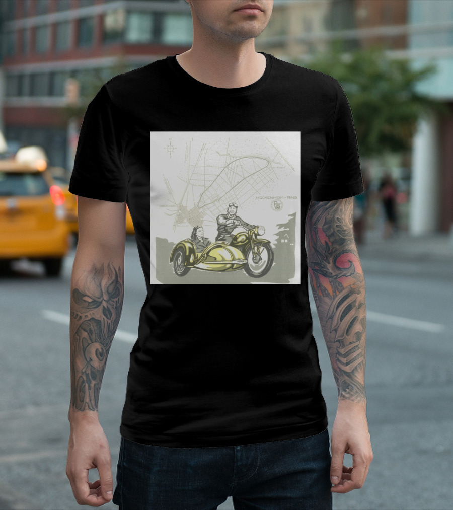 Hockenheim-Ring Map with Motorbike and Sidecar Vintage T-Shirt