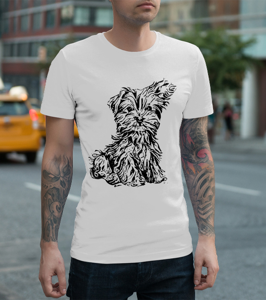 Dog Art Puppy Illustration In Black And Gray T-Shirt