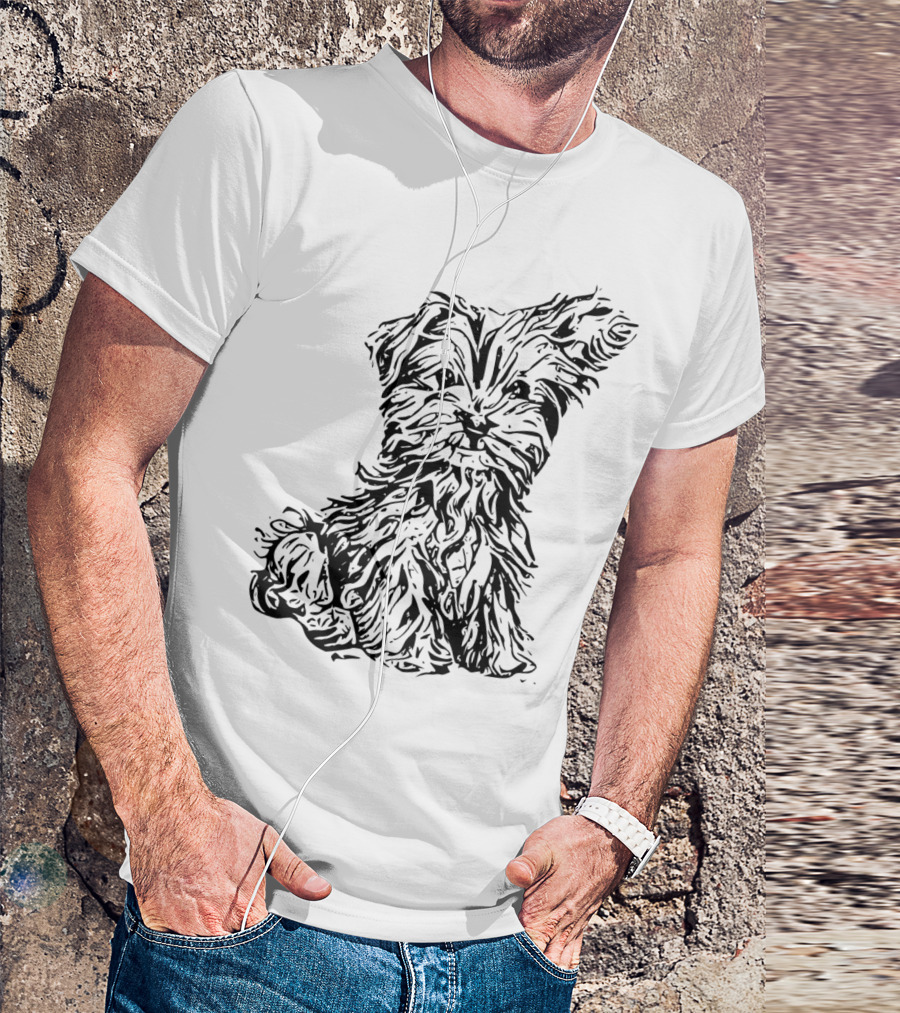 Dog Art Puppy Illustration In Black And Gray T-Shirt
