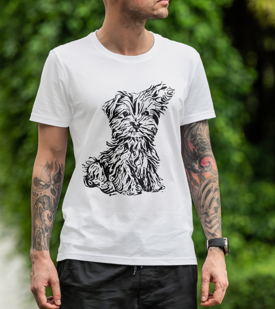 Dog Art Puppy Illustration In Black And Gray T-Shirt