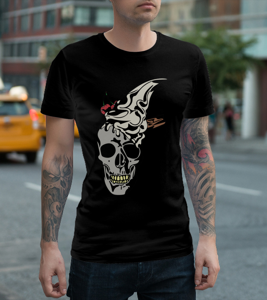 Ice Scream Horror Skull with Cherry and Chocolate Stick T-Shirt