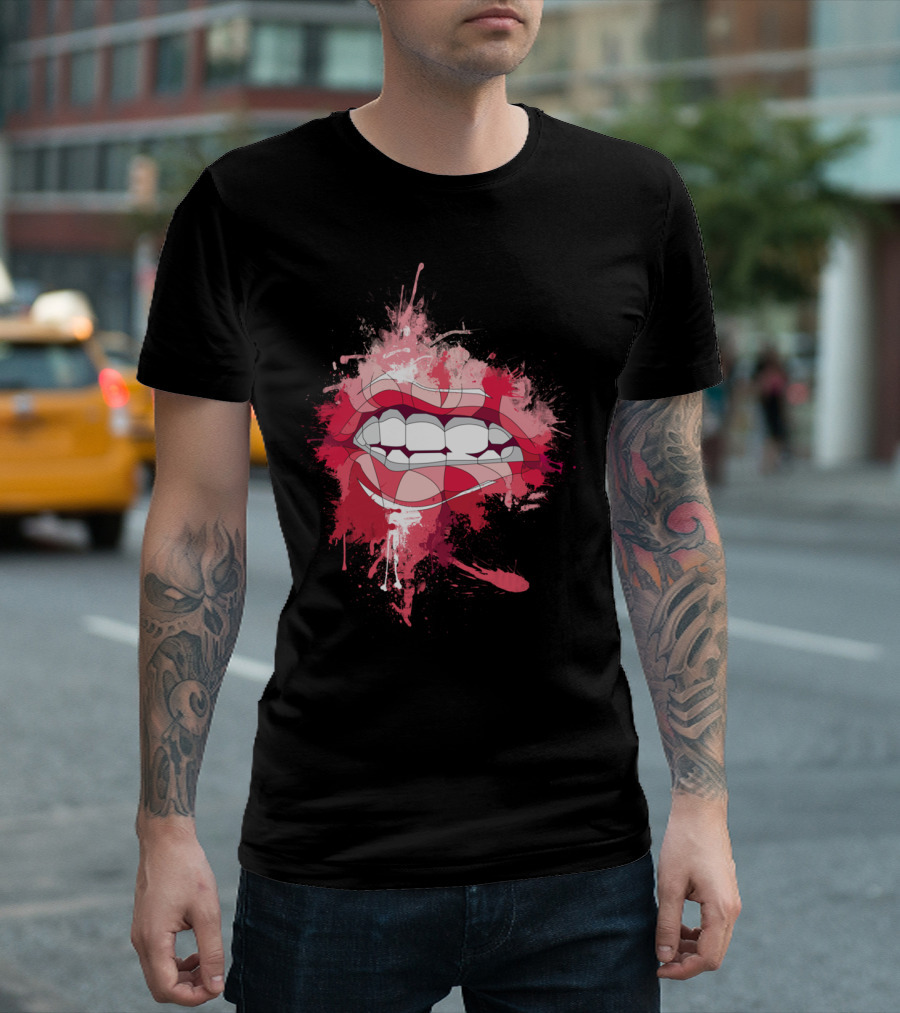 Lips Andrea Maccallu Paint Splatter Abstract T-Shirt