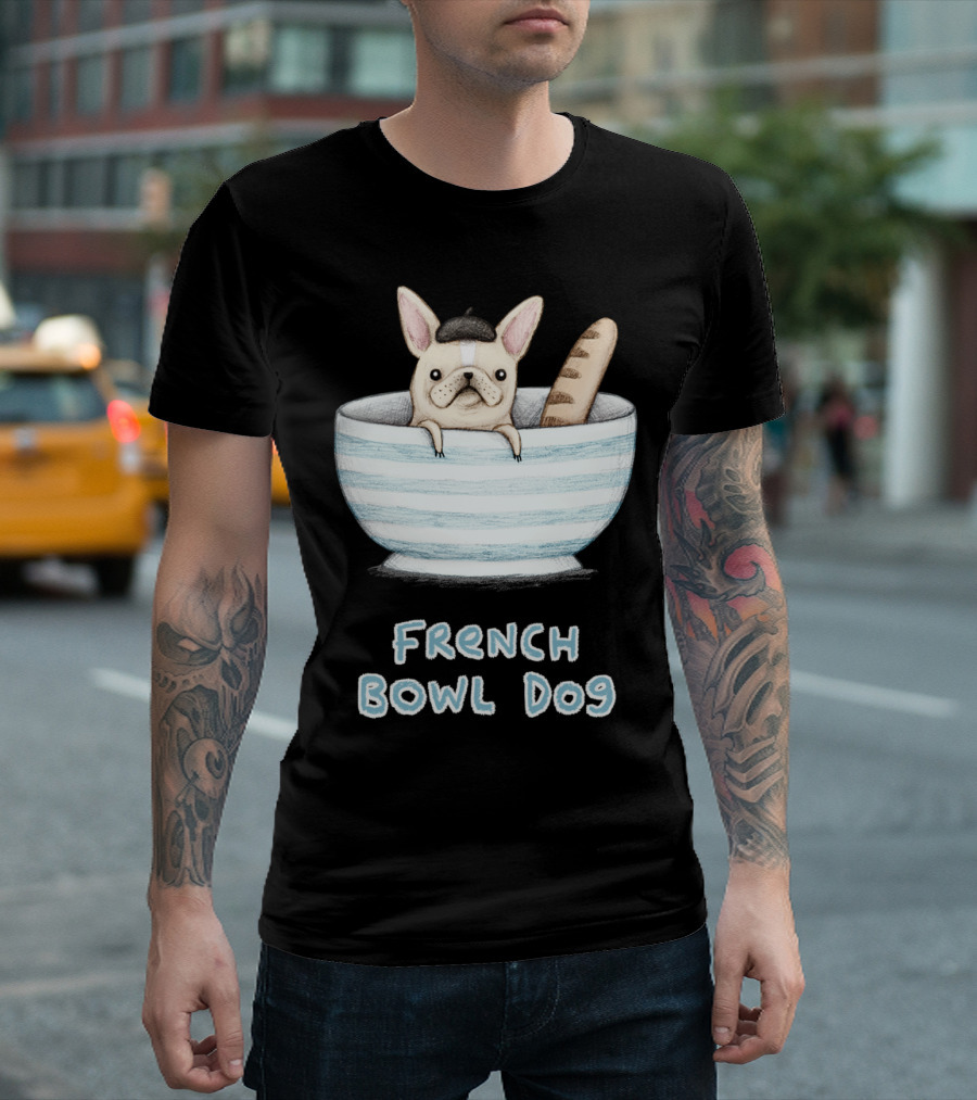 French Bowl Dog with Beret and Baguette T-Shirt