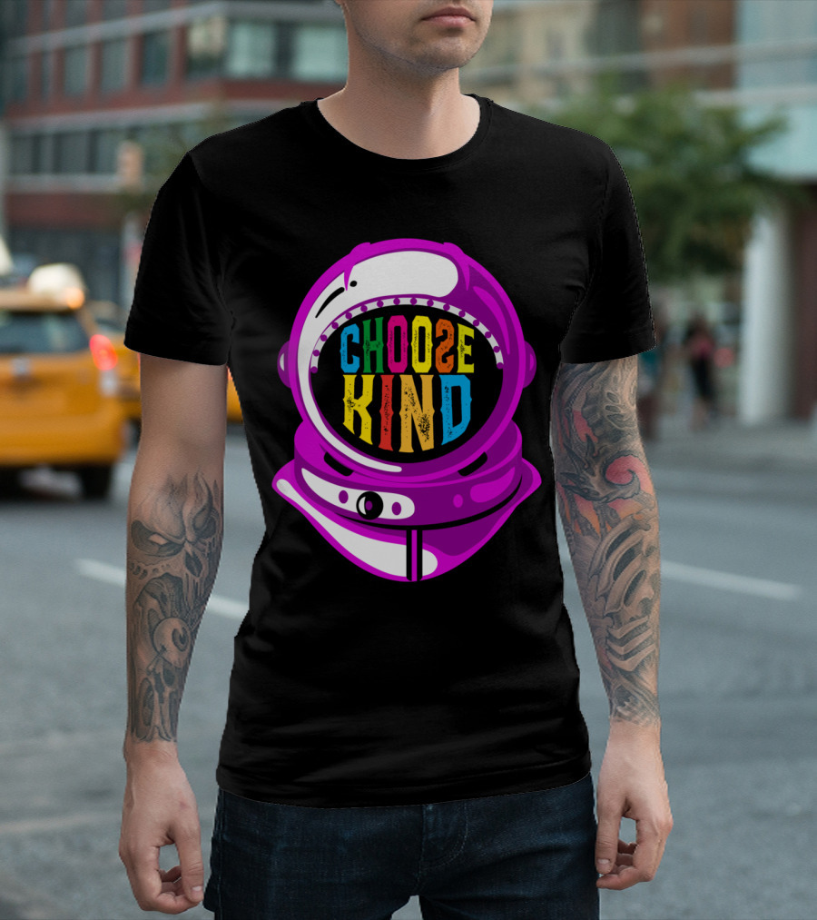 Vintage Teacher Choose Kind Astronaut Helmet T-Shirt