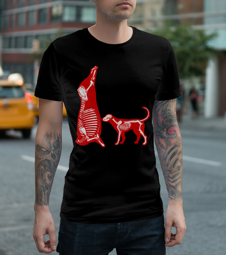 DOG COW X RAY ALL ABOUT MEAT SKELETONS RED AND BLACK T-Shirt