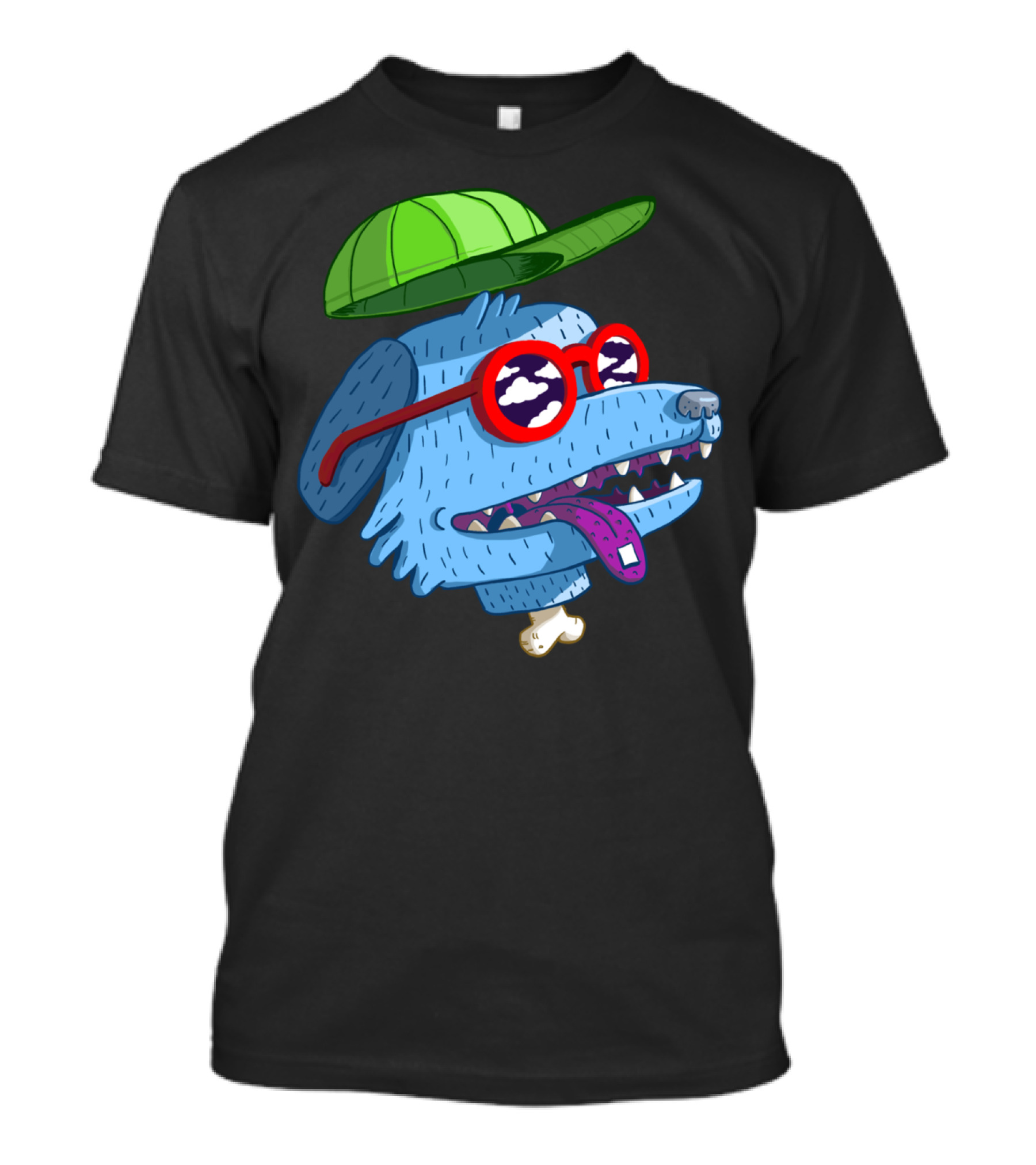 Dog Daze Of Summer Cool Cartoon Dog In Sunglasses And Green Cap T-Shirt