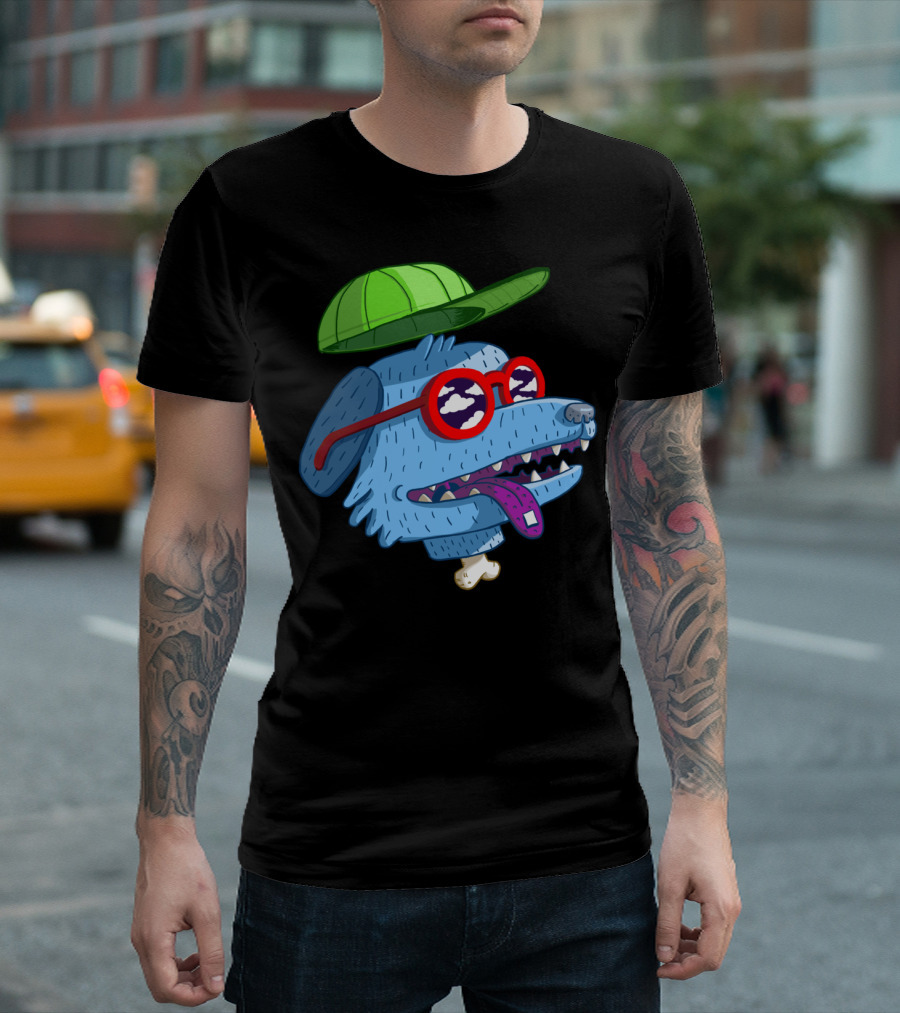 Dog Daze Of Summer Cool Cartoon Dog In Sunglasses And Green Cap T-Shirt