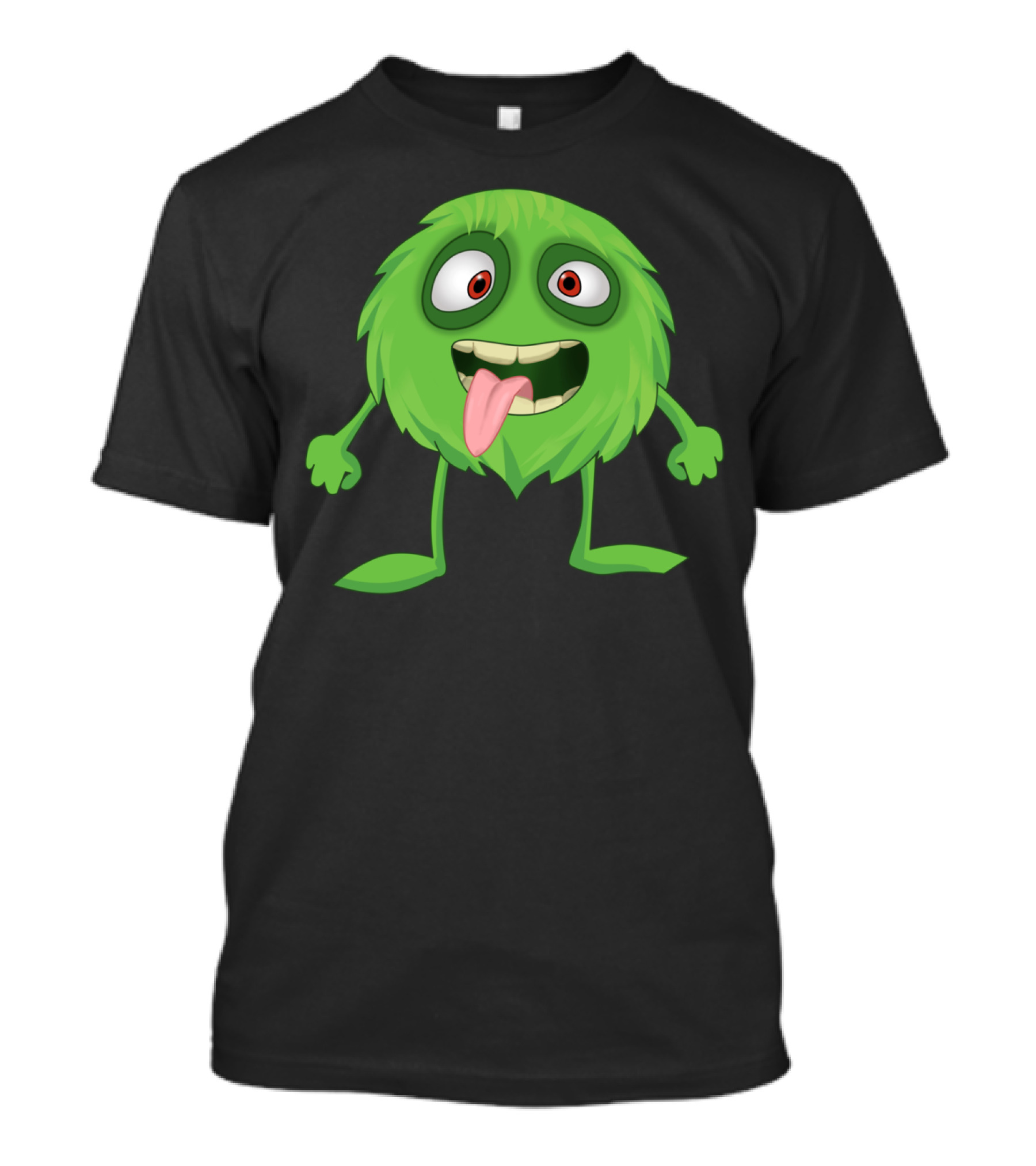 Cheerful Green Furry Little Monster With Big Eyes And Sticking Tongue Out T-Shirt