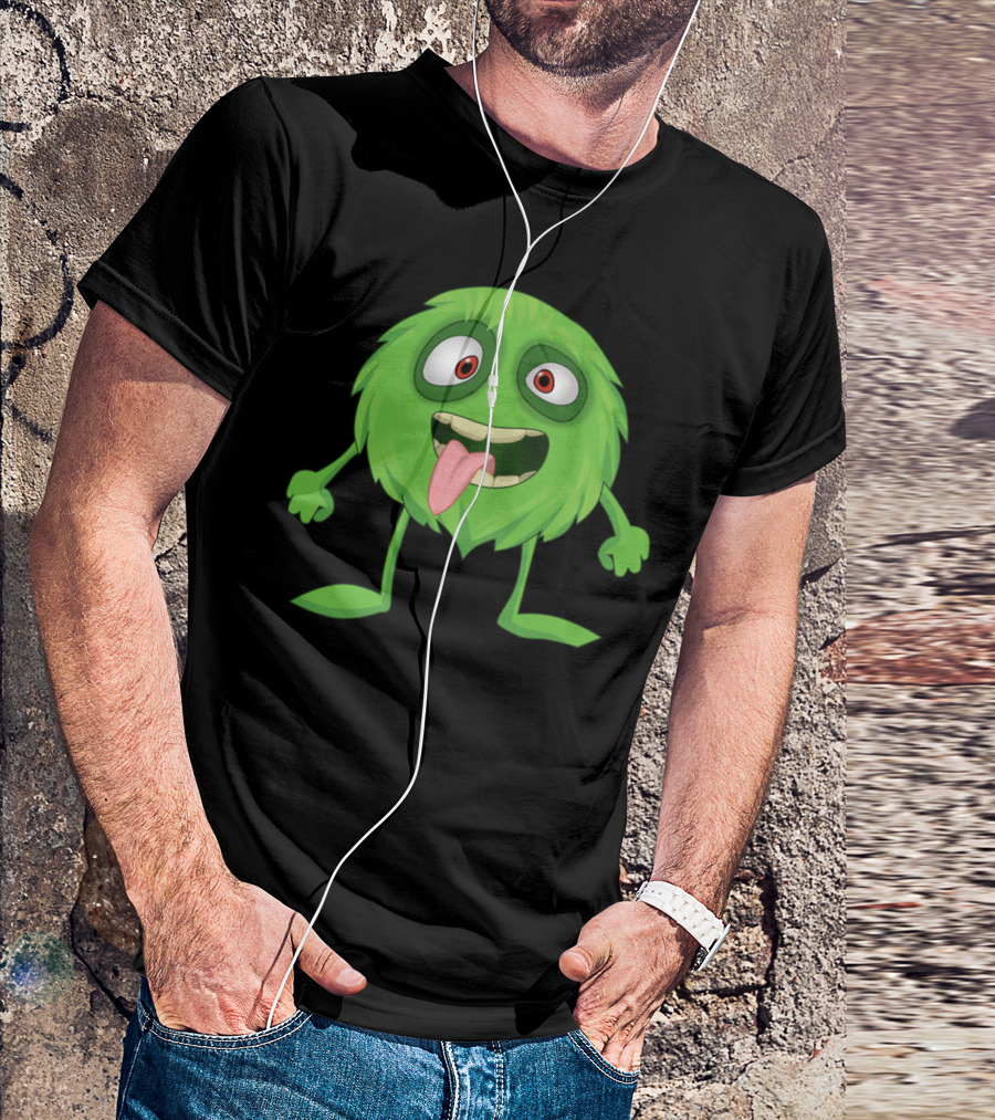 Cheerful Green Furry Little Monster With Big Eyes And Sticking Tongue Out T-Shirt