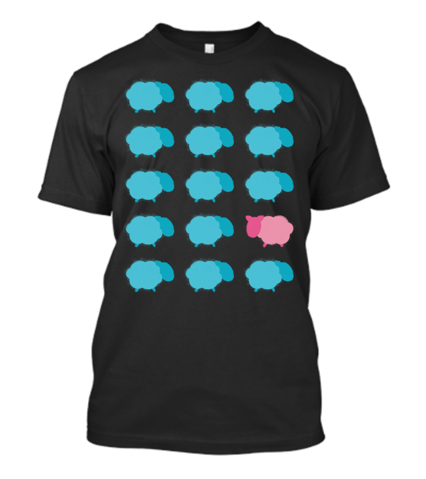 Be Ewe Blue Sheep And One Pink Sheep Grid T-Shirt