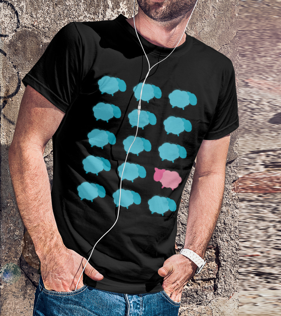 Be Ewe Blue Sheep And One Pink Sheep Grid T-Shirt
