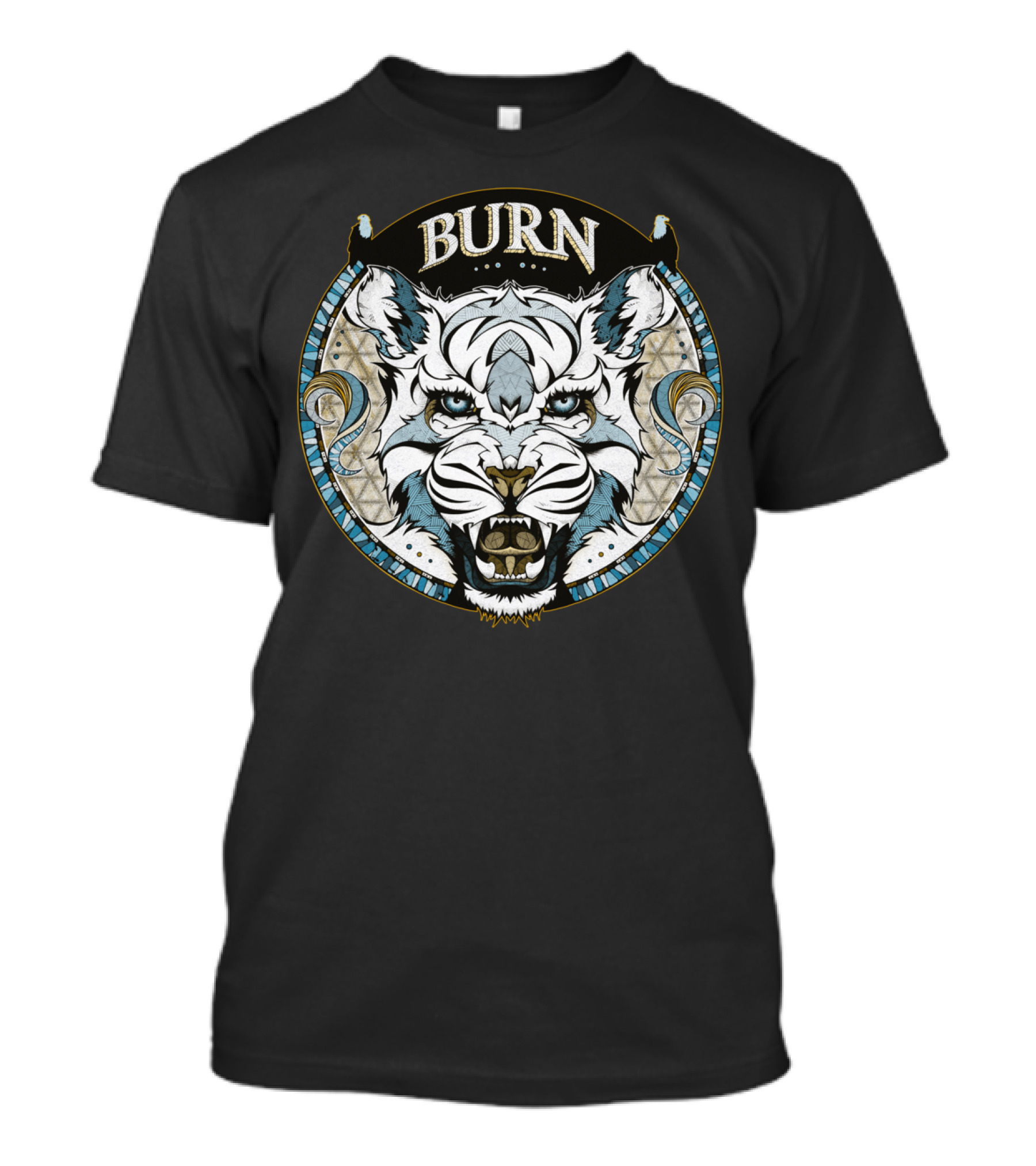 Burn Fierce Tiger Head Blue White T-Shirt