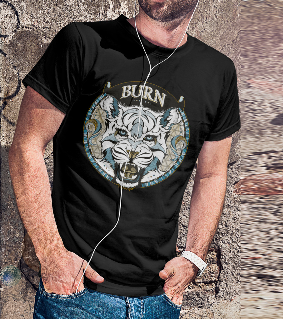 Burn Fierce Tiger Head Blue White T-Shirt