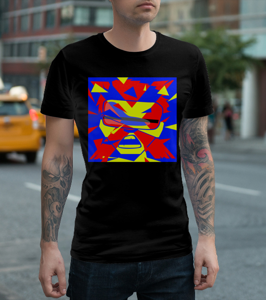 Virtual Nightmare Bear with Glasses Bold Abstract Geometric Mask T-Shirt
