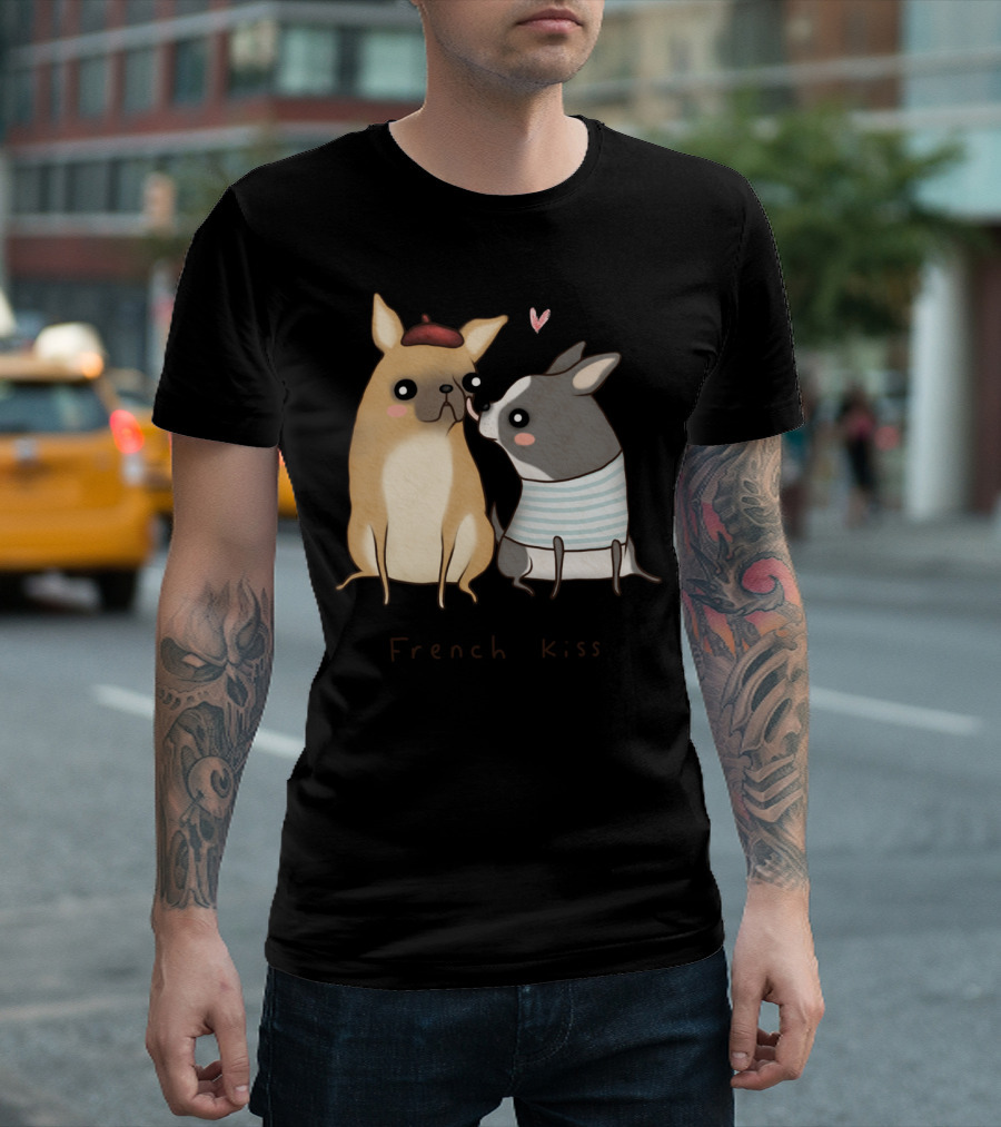 French Kiss Dogs with Beret and Striped T-Shirt