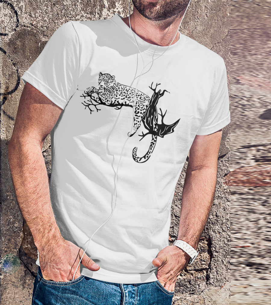 African Tiger Leopard Resting On Tree Branch T-Shirt