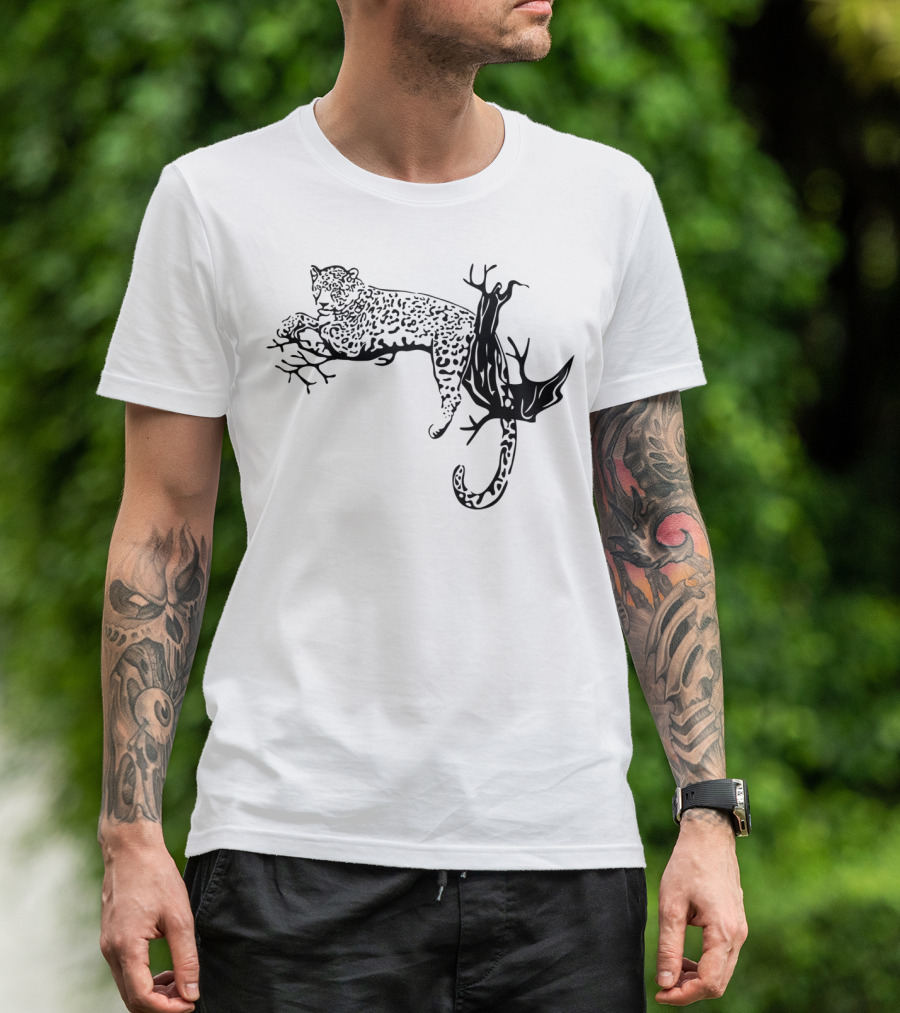 African Tiger Leopard Resting On Tree Branch T-Shirt