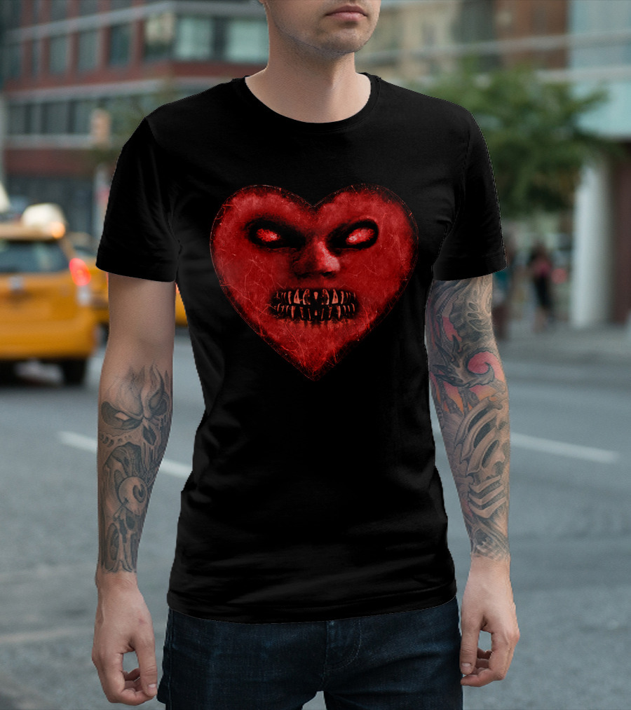 Evil Heart Dark Red Grinning Face T-Shirt