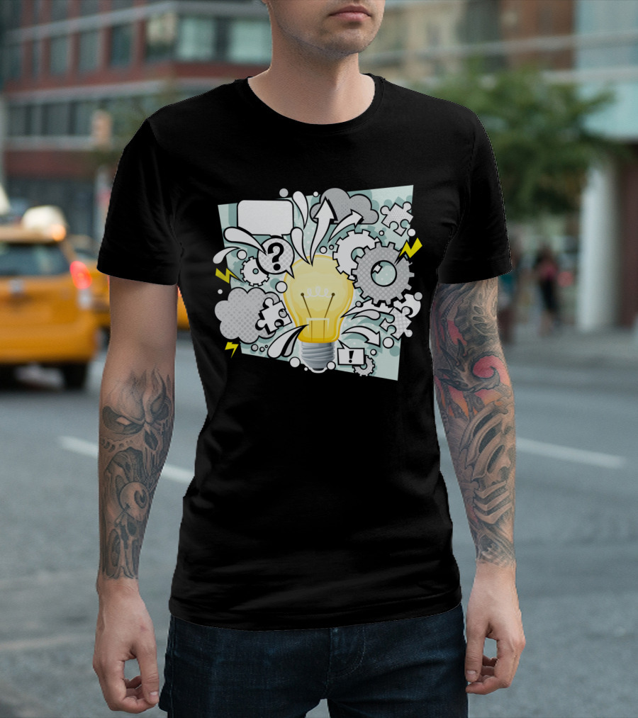 Creative Idea Lightbulb with Gears and Clouds T-Shirt